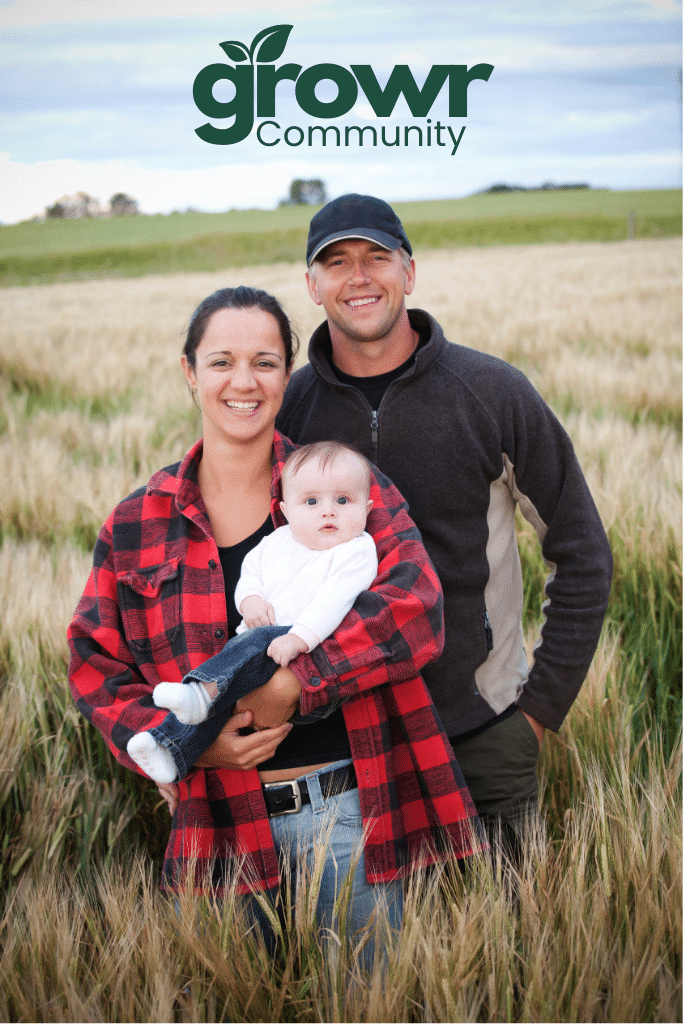 Family in wheat field representing GROWR Community.